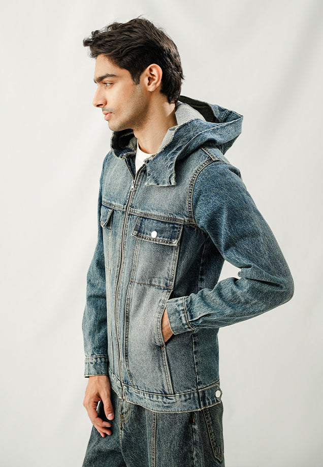 Denim Hooded Jacket - Smoky Blue