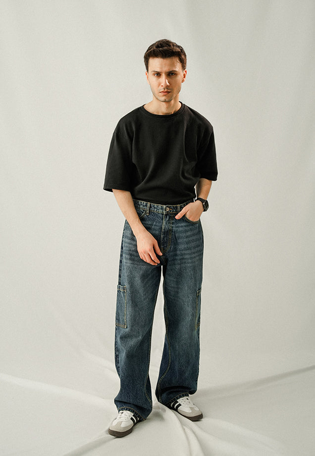 Box Cargo Pocket Baggy Fit - Denim Stone Wash
