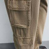 Hi-Rise Straight Fit Cargo Jeans - Sand Wash