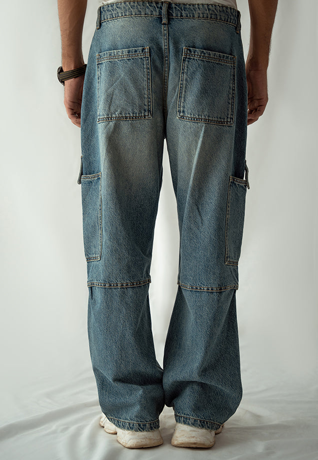 Straight Fit Cargo Pocket Jeans Tint Over Dyed