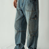 Straight Fit Cargo Pocket Jeans Tint Over Dye