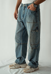Straight Fit Cargo Pocket Jeans Tint Over Dyed