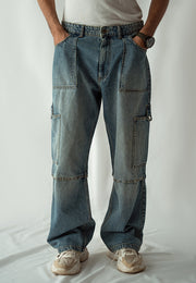 Straight Fit Cargo Pocket Jeans Tint Over Dyed