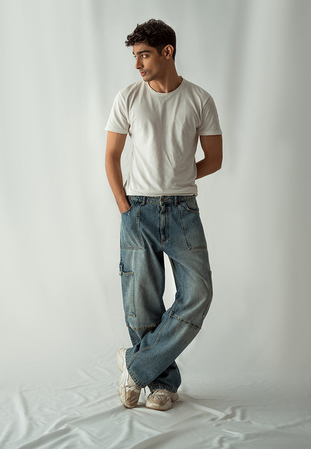 Straight Fit Cargo Pocket Jeans Tint Over Dyed