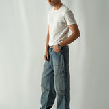 Straight Fit Cargo Pocket Jeans Tint Over Dye