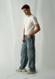 Straight Fit Cargo Pocket Jeans Tint Over Dyed