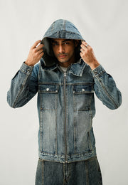Denim Hooded Jacket - Smoky Blue