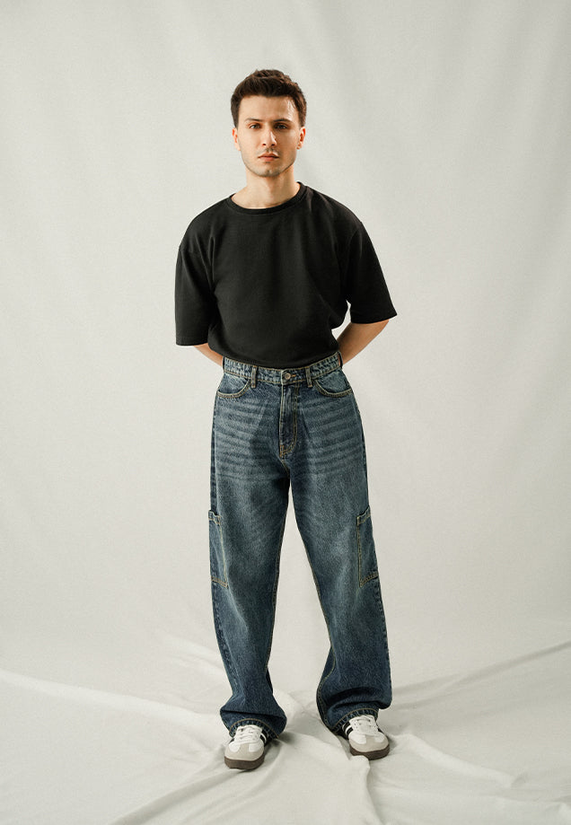 Box Cargo Pocket Baggy Fit - Denim Stone Wash