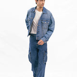 Basic Oversized Jacket - Denim Blue