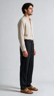 Fluid Linen Casual Pants - Black