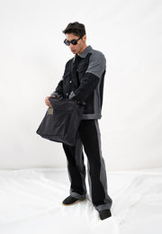 Oversized Denim Laptop Bag - Black