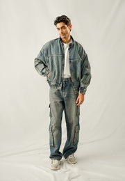 Denim Bomber Jacket - Faded Blue Tint