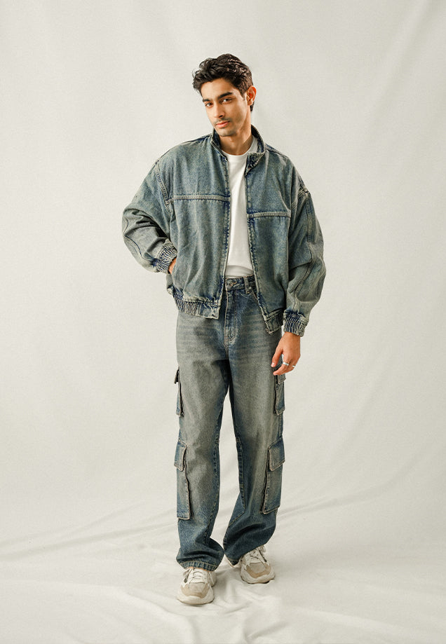 Denim Bomber Jacket - Faded Blue Tint