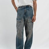 Loose Fit Baggy Cargo Trouser - Blue Tint