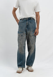Loose Fit Baggy Cargo Trouser - Blue Tint