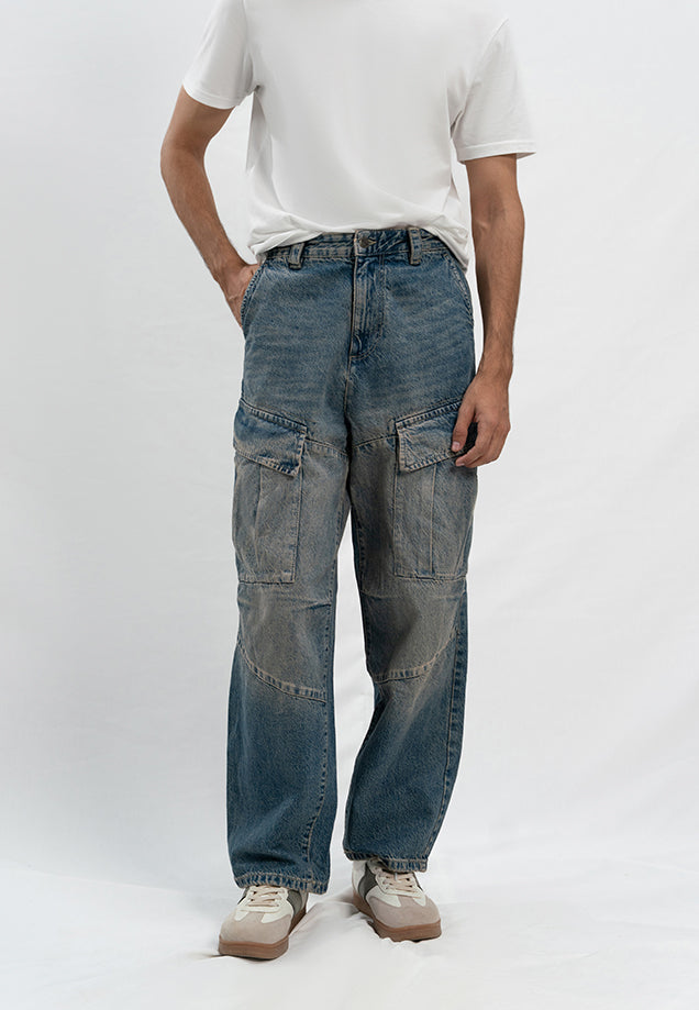 Loose Fit Baggy Cargo Trouser - Blue Tint