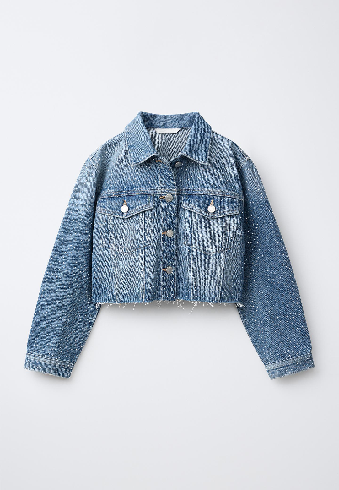 Shiny Studs Denim Jacket – Mid Blue