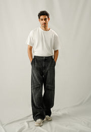 Loose Fit Baggy Denim Trousers - Black Stone Wash