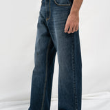 Straight Fit Wide Leg Jeans - Dark Blue