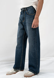 Straight Fit Wide Leg Jeans - Dark Blue