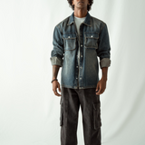 Straight Leg Cargo Jeans - Faded Grey