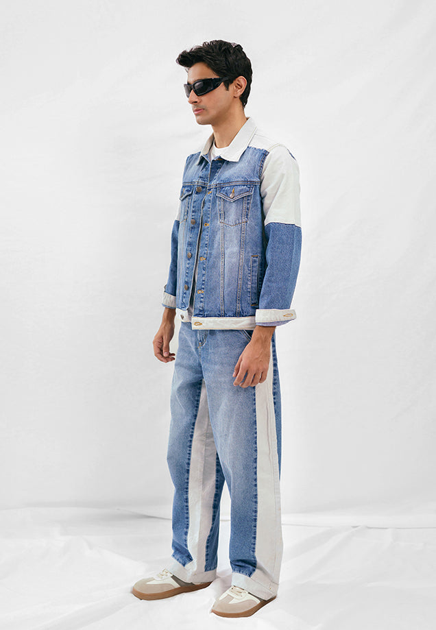 Denim Jacket - Light Blue & White