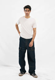 Relaxed Fit Cargo Jeans - Raw Denim