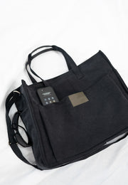 Oversized Denim Laptop Bag - Black