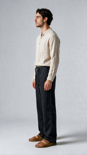 Fluid Linen Casual Pants - Black