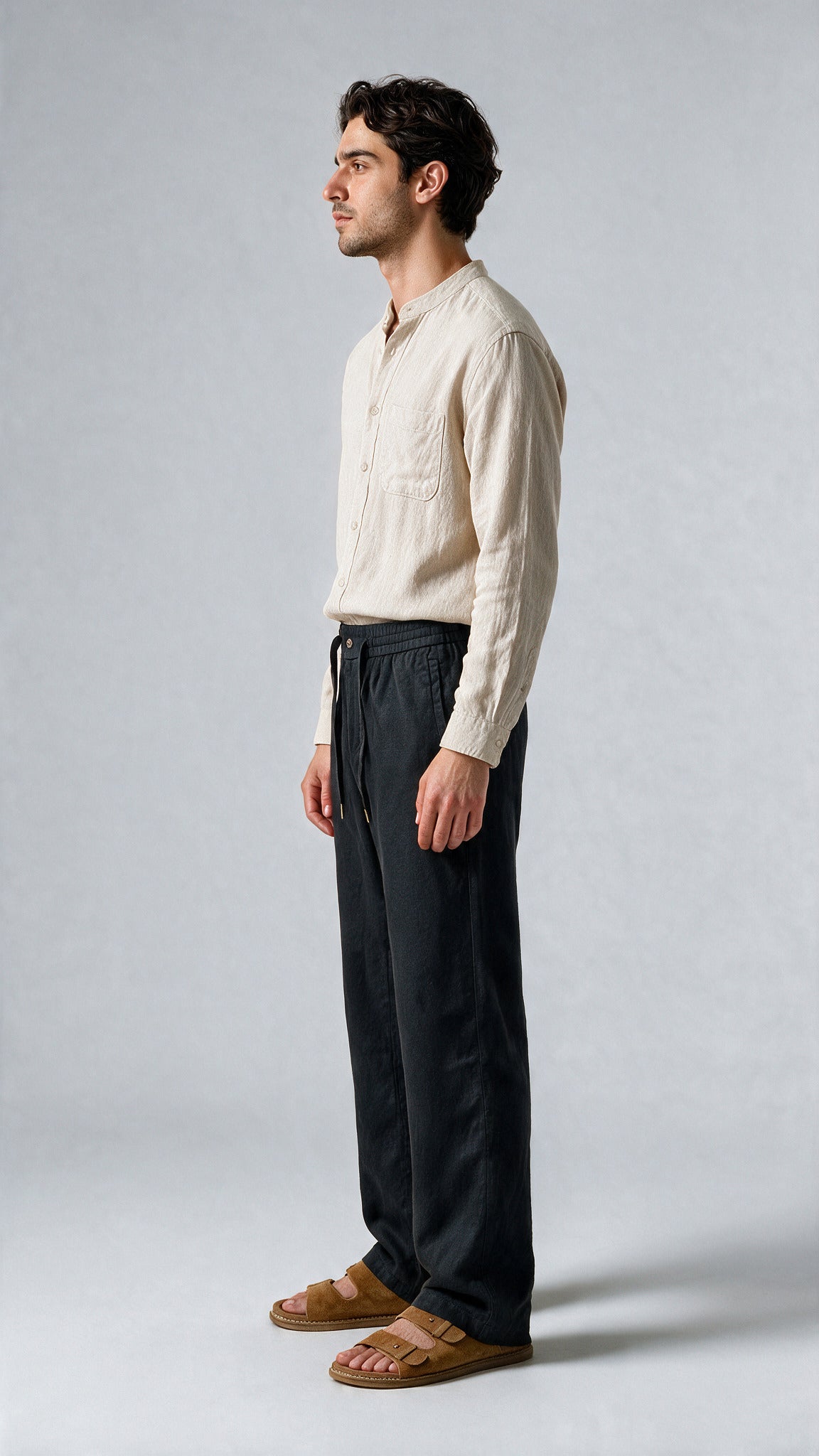 Fluid Linen Casual Pants - Black