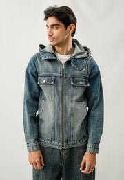 Denim Hooded Jacket - Smoky Blue