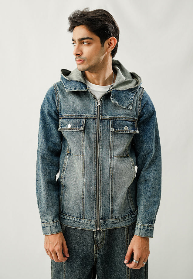 Denim Hooded Jacket - Smoky Blue