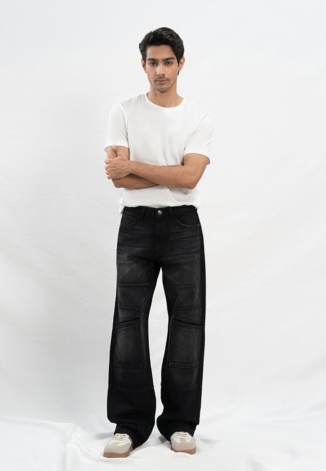 Technical Wide Leg Jeans - Black