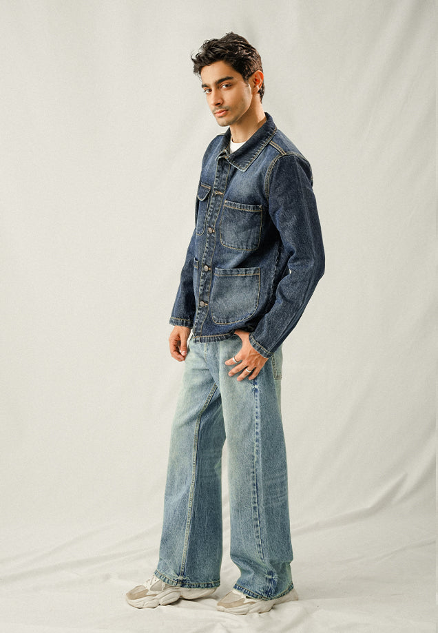 Multi Pocket Over Shirt  - Washed Out Denim Blue