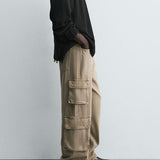 Hi-Rise Straight Fit Cargo Jeans - Sand Wash