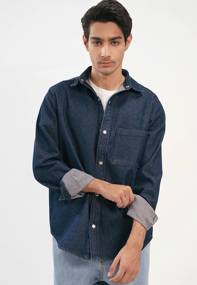 Relaxed Fit Denim Shirt - Raw Denim Blue