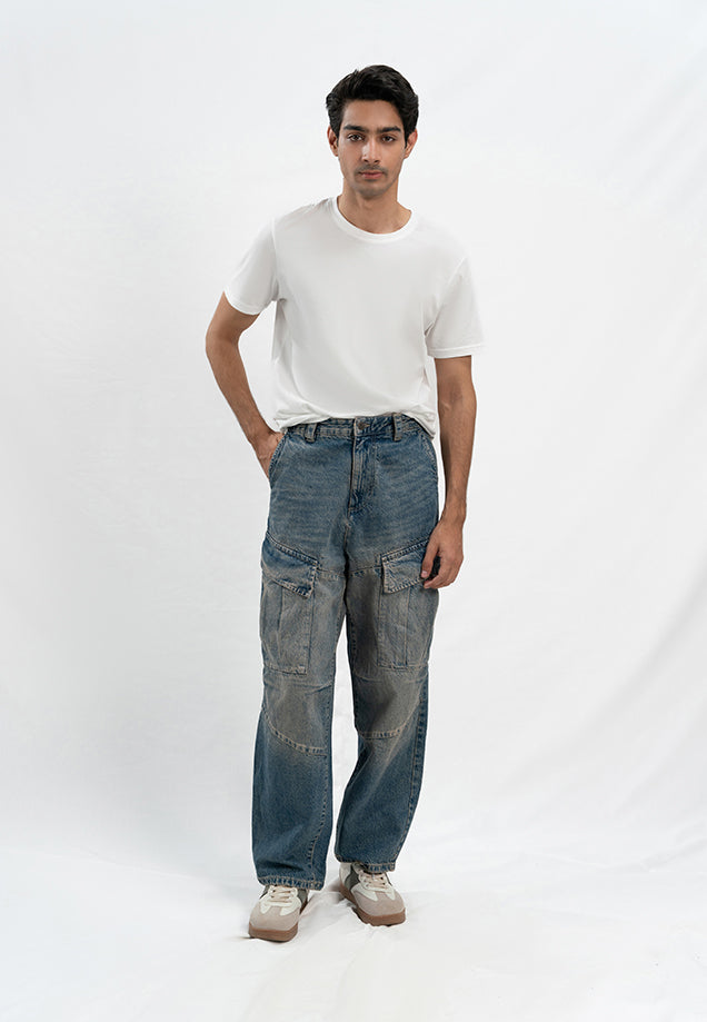 Loose Fit Baggy Cargo Trouser - Blue Tint