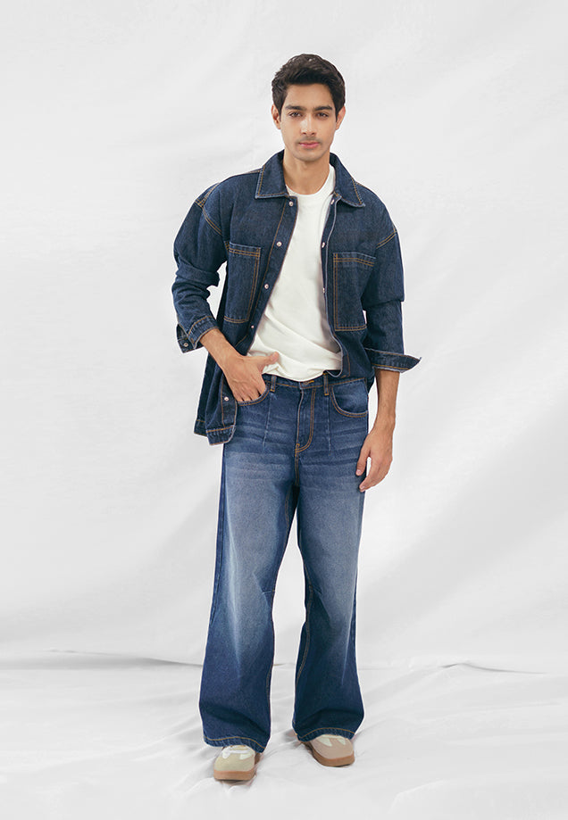 Oversized Denim Shirt - Dark Blue
