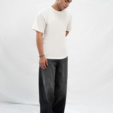 Super Wide Leg  Jeans With Cord - Black Stone Wash