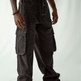 Straight Leg Cargo Jeans - Faded Grey