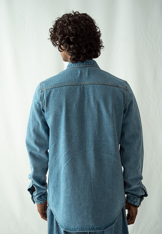 Denim Over Shirt With Pockets - Mid Blue