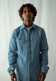 Denim Over Shirt With Pockets - Mid Blue