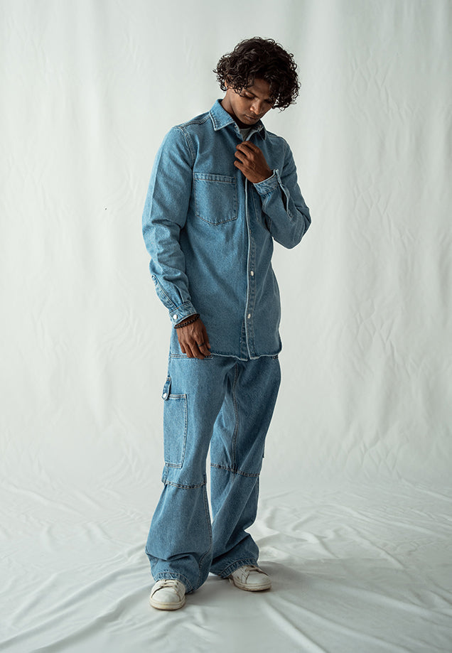 Denim Over Shirt With Pockets - Mid Blue