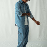 Denim Over Shirt With Pockets - Mid Blue