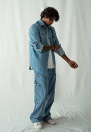 Denim Over Shirt With Pockets - Mid Blue