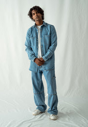 Denim Over Shirt With Pockets - Mid Blue