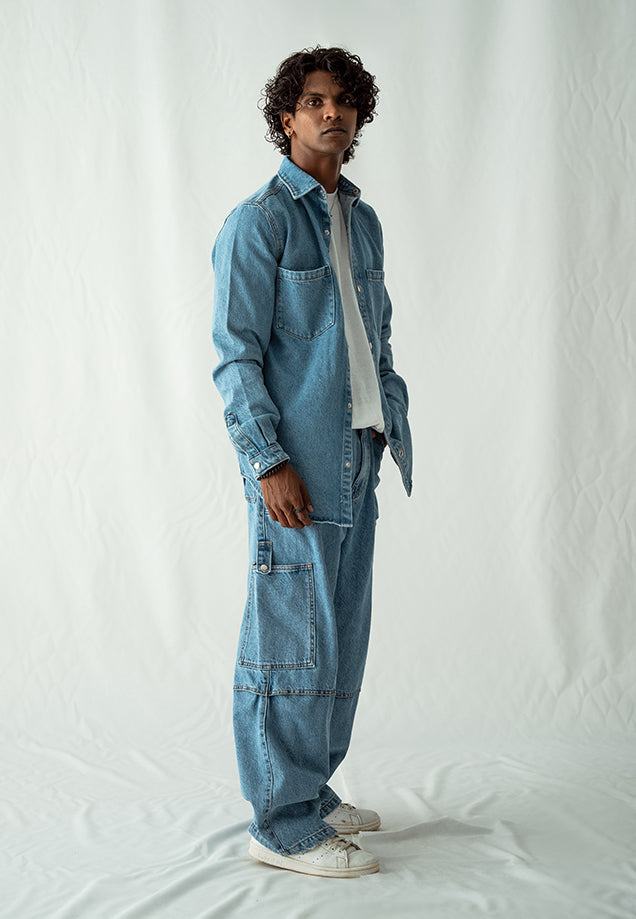 Denim Over Shirt With Pockets - Mid Blue