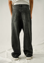 Loose Fit Baggy Denim Trousers - Black Stone Wash
