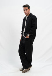 Cropped Fit Denim Jacket - Black