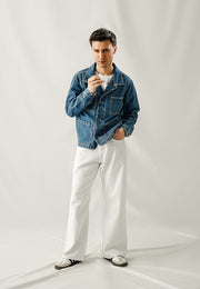 Denim Jacket With Contrast Thread - Wrinkle Wash